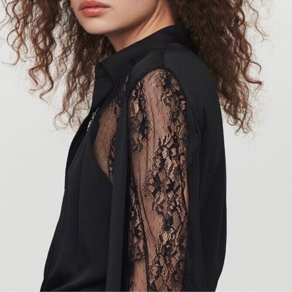 Maje Ines Lace-Paneled Playsuit in Black Polyester Size 1 Small - Picture 3 of 11